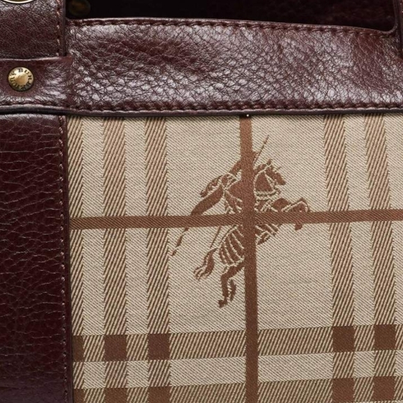 Burberry Brown/Beige Haymarket Check Canvas and Leather Middle Zip Tote - Picture 4 of 13